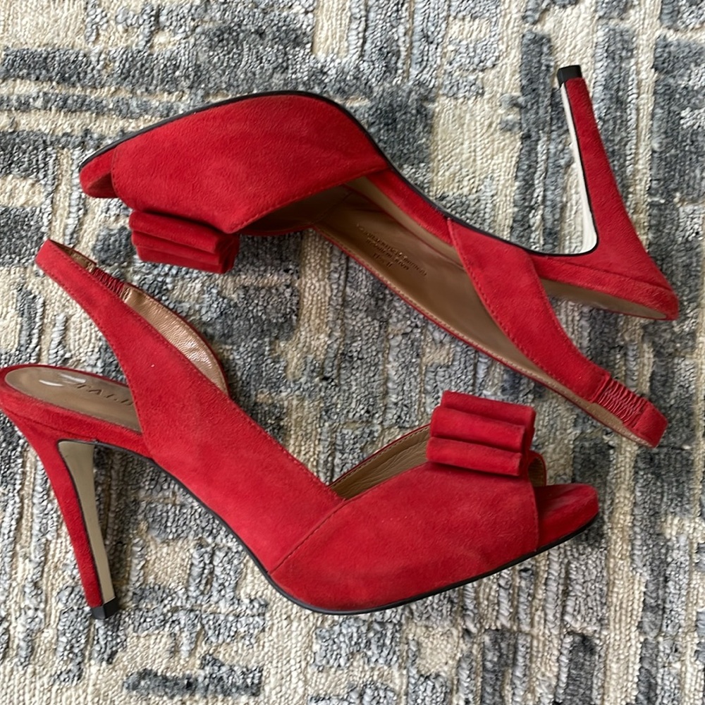 Peep Toe sling back pumps red suede leather 8.5 Medium
